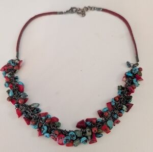 Sterling Silver Turquoise Coral Necklace